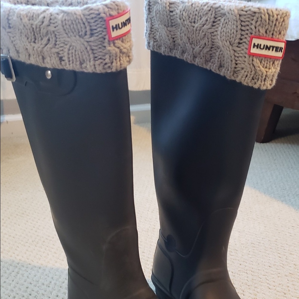 Hunter tall black rain boots with sock inserts